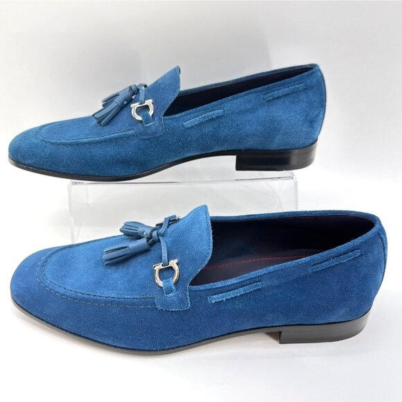 Salvatore Ferragamo Blue Tassels Loafers Suede Formal Men Shoes Size 9E US10 main image 13